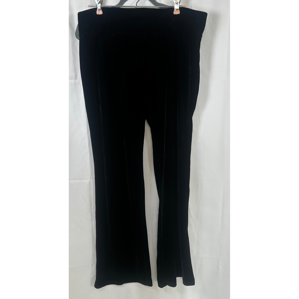 HUE Women Velvet Flare Leggings Black Pull On Pants XL U23796